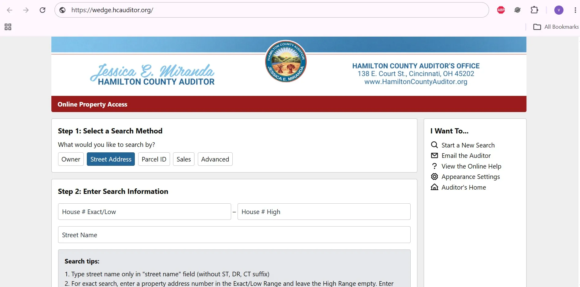 Official Hamilton County Auditor property search with owner, address, parcel ID, sales and advanced search options