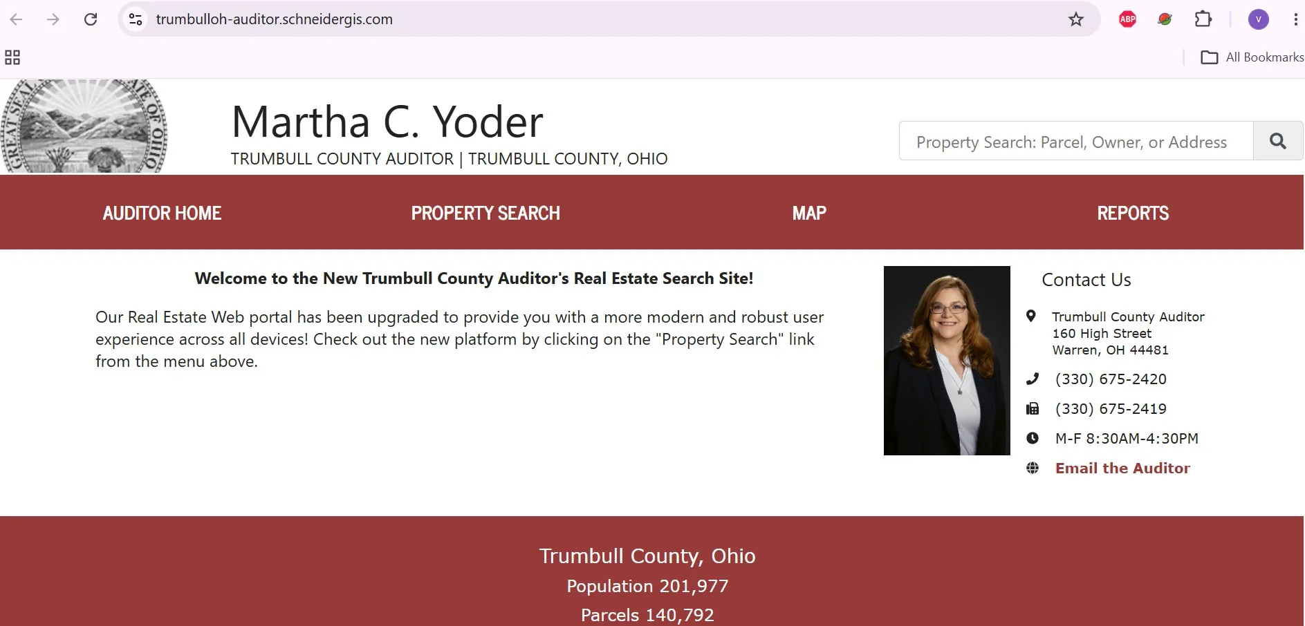 Official Trumbull County Auditor real estate search with owner, address, parcel and map lookup options