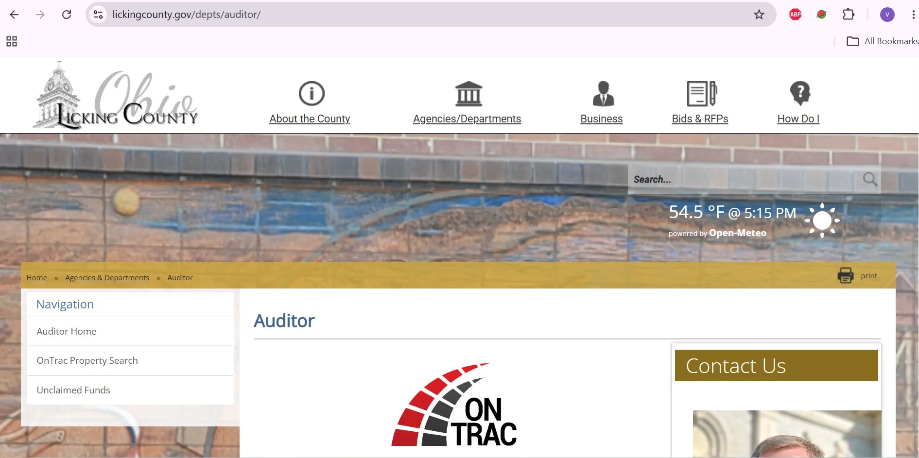 Official Licking County Auditor OnTrac property search showing owner, address and parcel lookup options
