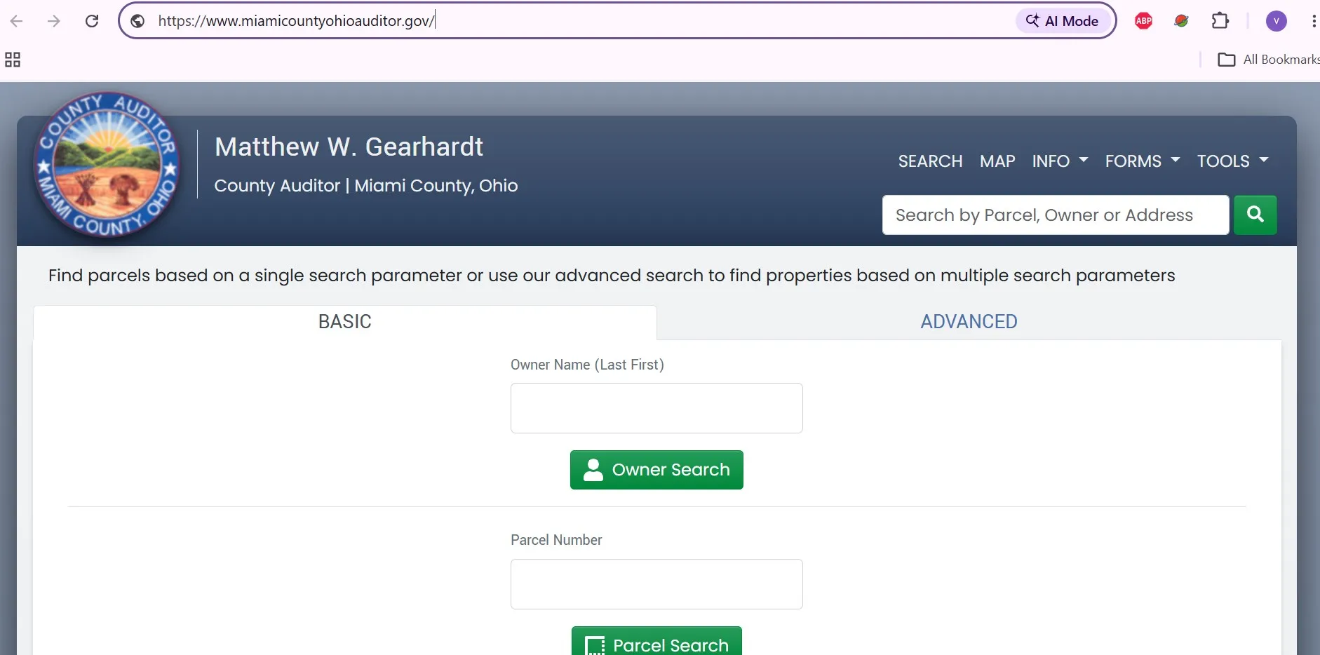 Official Miami County Auditor property search with owner, address, parcel and advanced search options